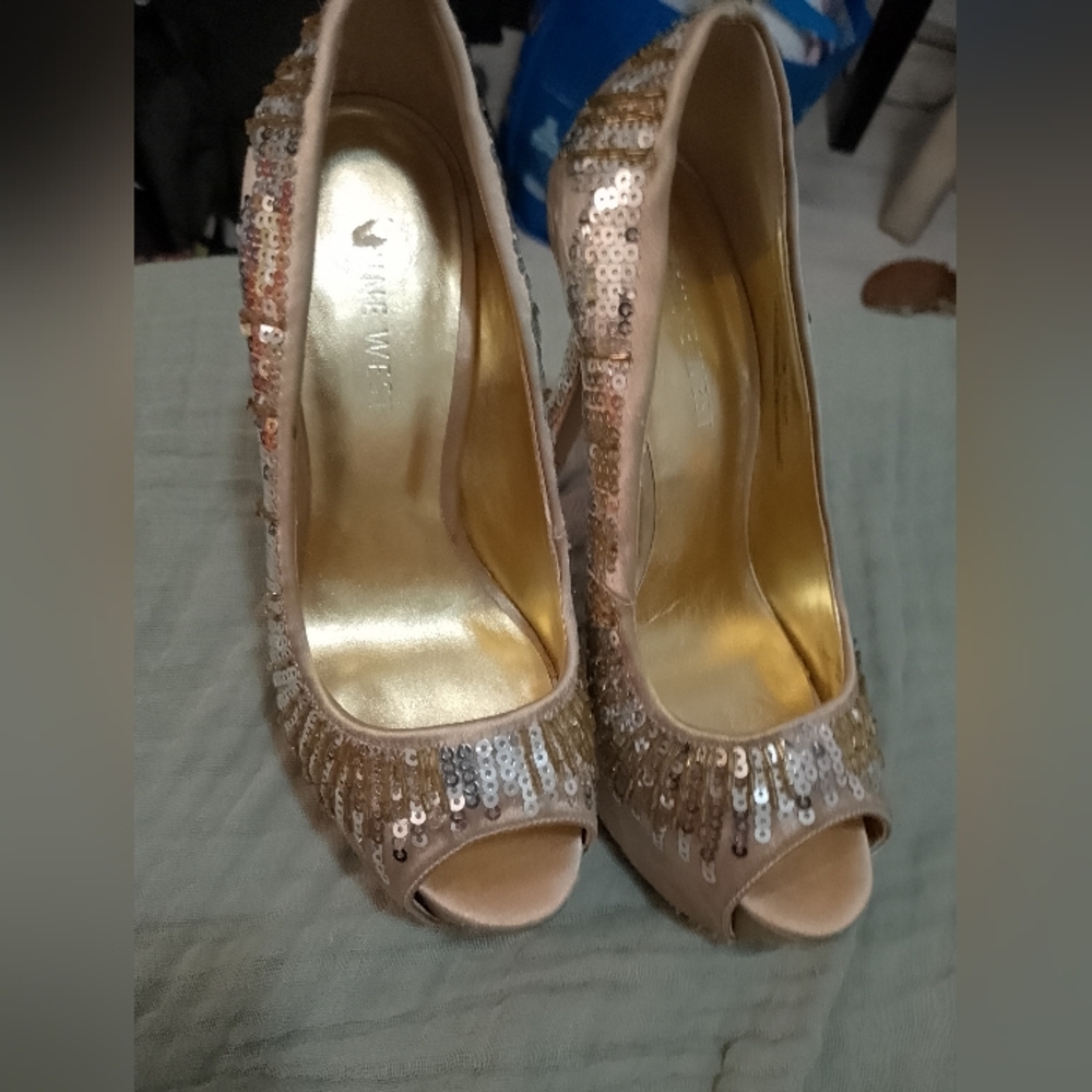 Nine West Elegant Sequin Peep-Toe Heels